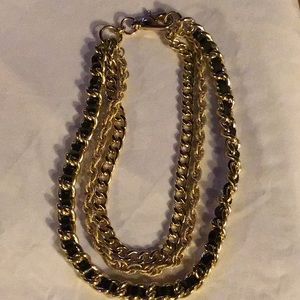 EUC Triple Strand Necklace Gold tone and Leather